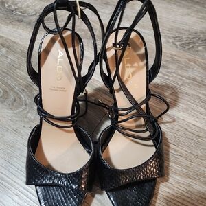 ALDO Black Textured Strappy Heels